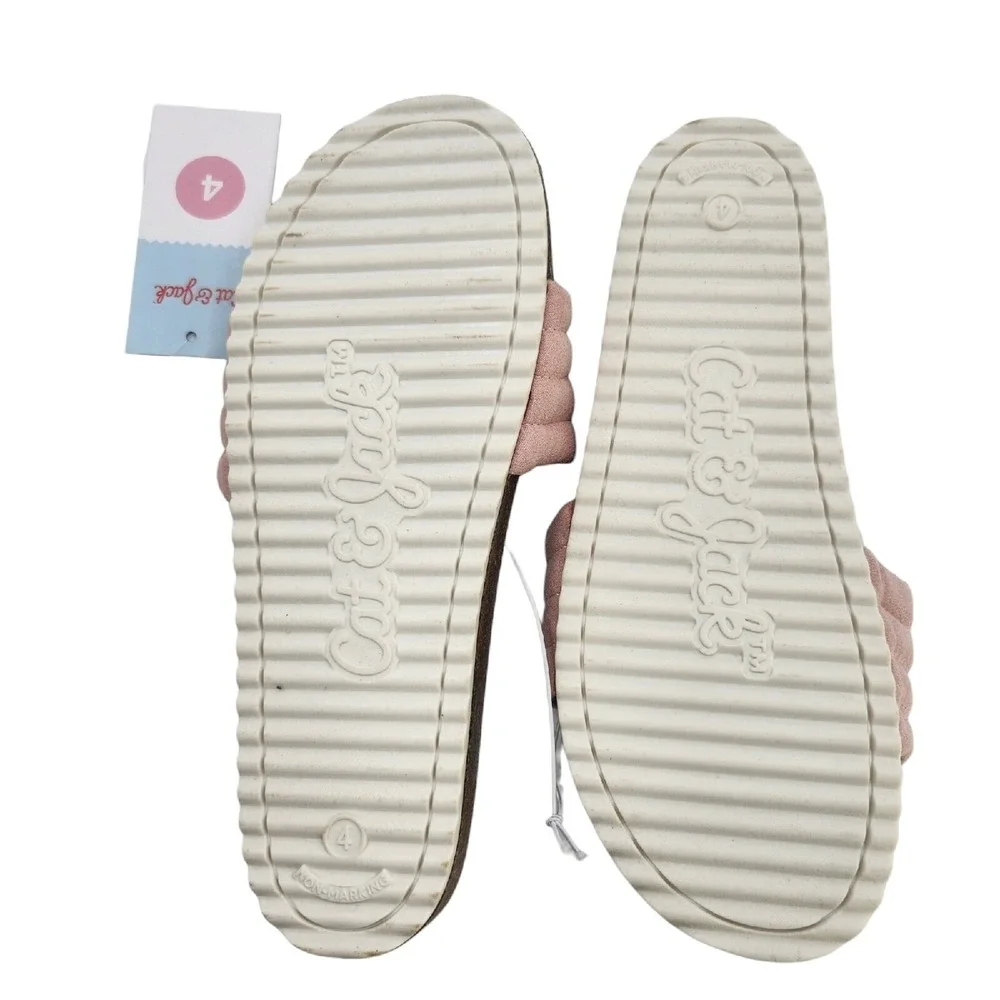 Cat & Jack Sandals Youth Girls Size 4 Pink‎ Selma Slide On Non-Marking Open Toes
